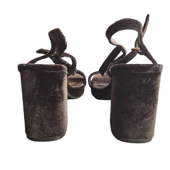 Mari A. Black Velvet Strappy Block Heel Emmye Shoes - Picture 6 of 9